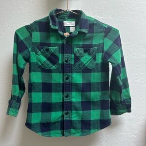 Crewcuts boys flannel long sleeved button down collar shirt green navy check 4